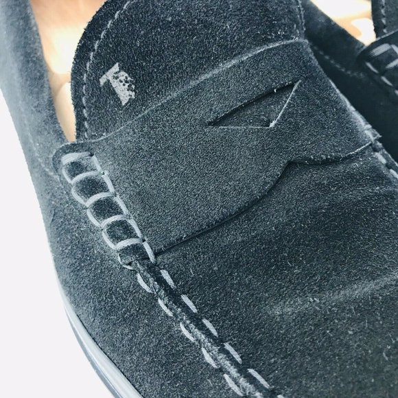 TODS Suede Penny Loafers Mens 8.5 Black Slip On - Picture 4 of 8